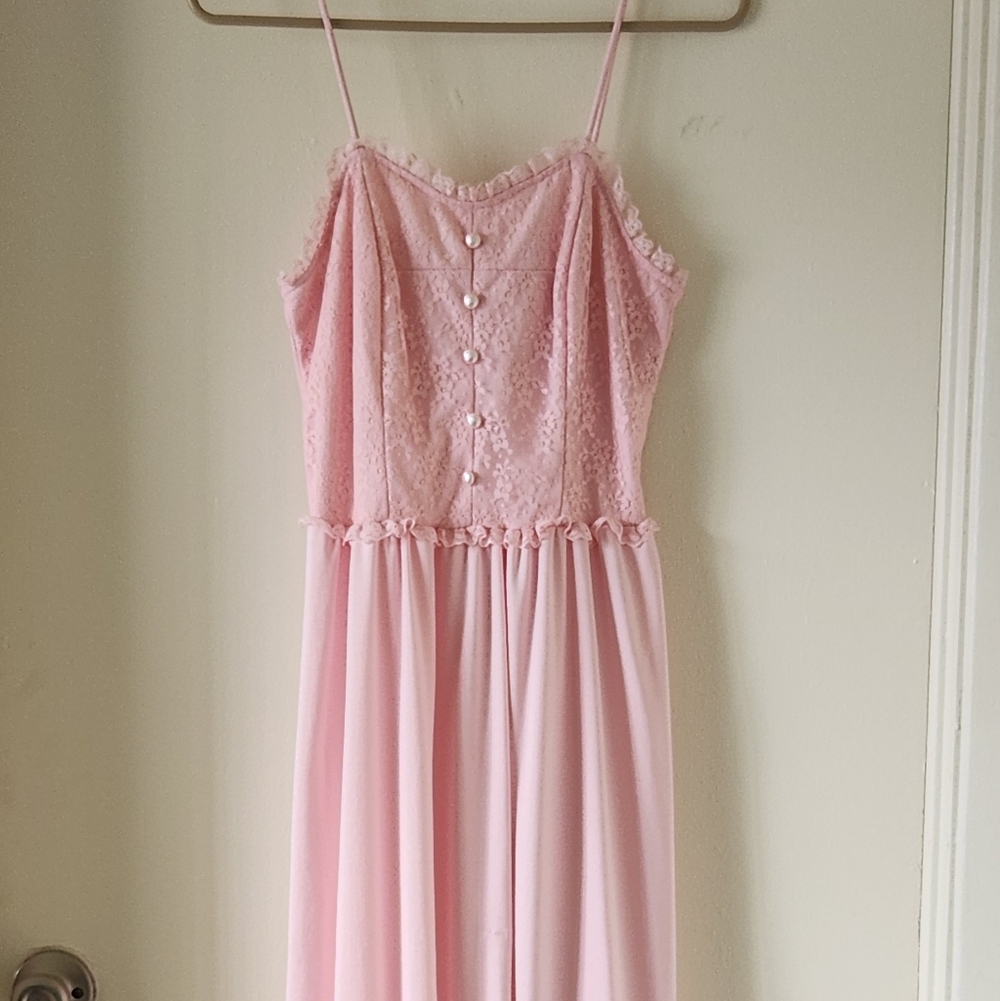 Spaghetti-Strap Pink Lace Maxi Dress